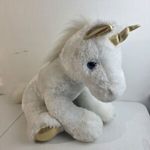 Aurora Large Unicorn Plush White Gold Magical Fluffy Soft Toy Sitting 21” Tall